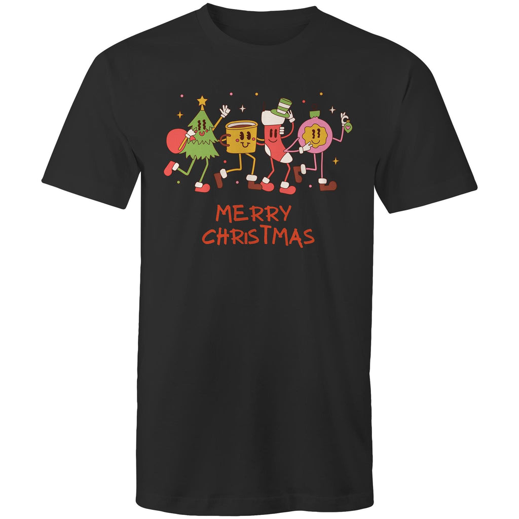 Crazy Christmas Characters - Mens T-Shirt Black Mens Christmas T-shirt Christmas Printed In Australia