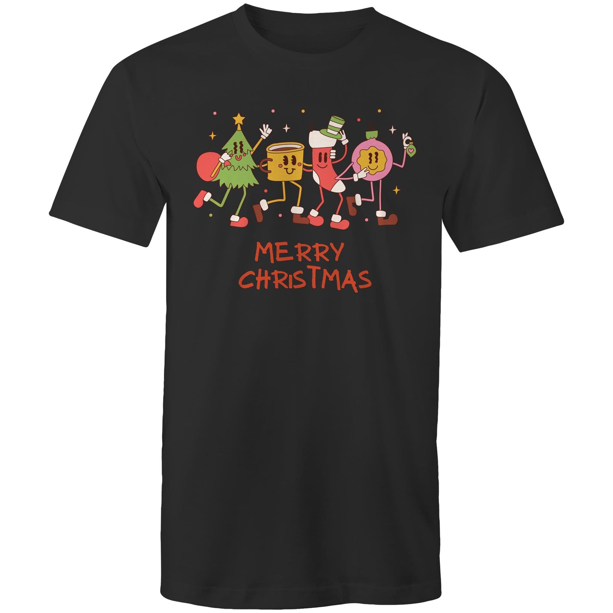 Crazy Christmas Characters - Mens T-Shirt Black Mens Christmas T-shirt Christmas Printed In Australia