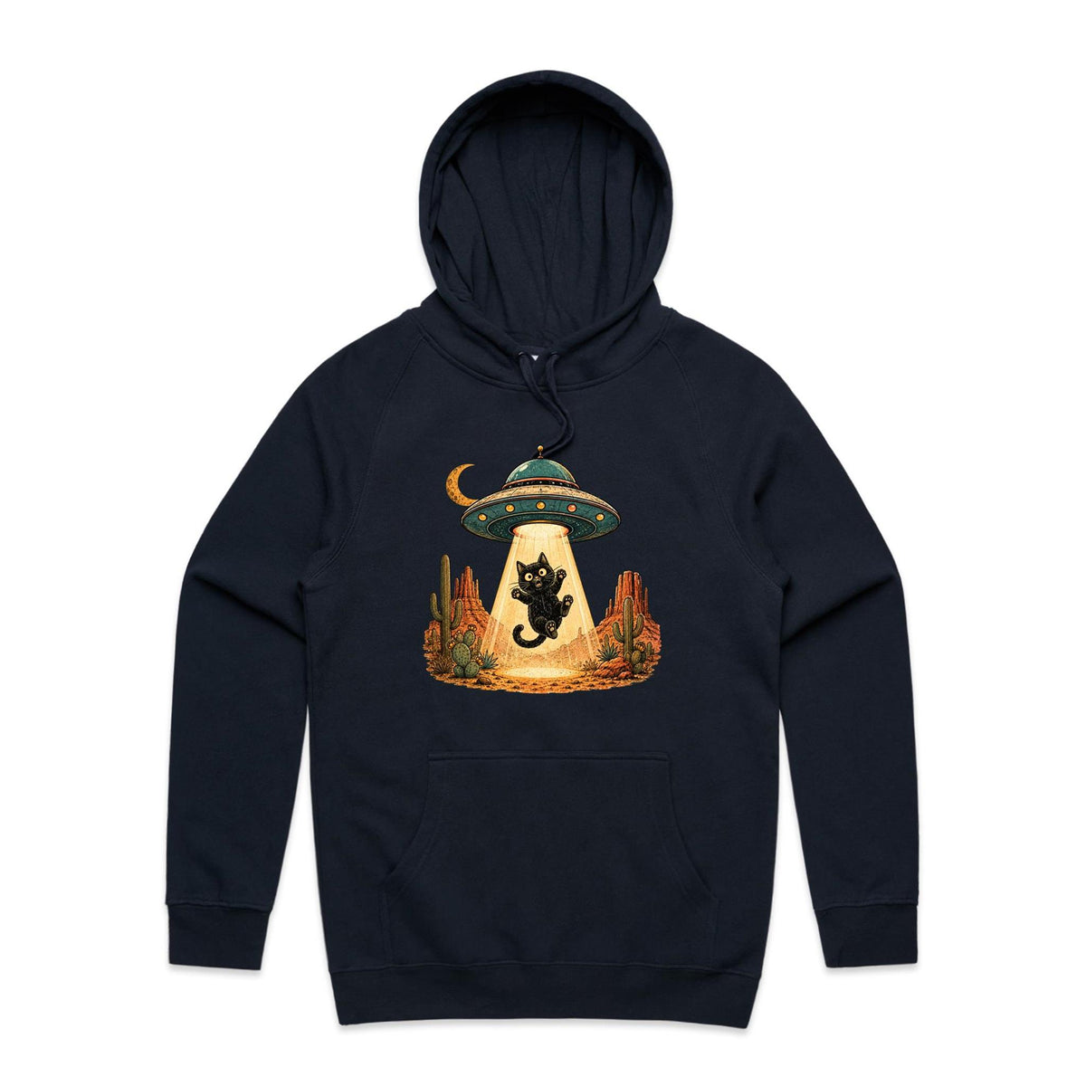 Black Cat Alien UFO Abduction Men's AS Colour Hoodie