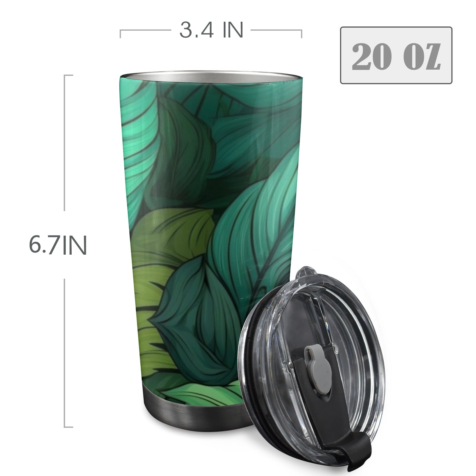 Tropical Leaves - 20oz Mobile Tumbler with Lid (Black Lock) 20oz Travel Mug Plants Printed Offshore