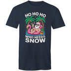 Santa, Who Needs Snow - Mens T-Shirt Navy Mens Christmas T-shirt Christmas Printed In Australia