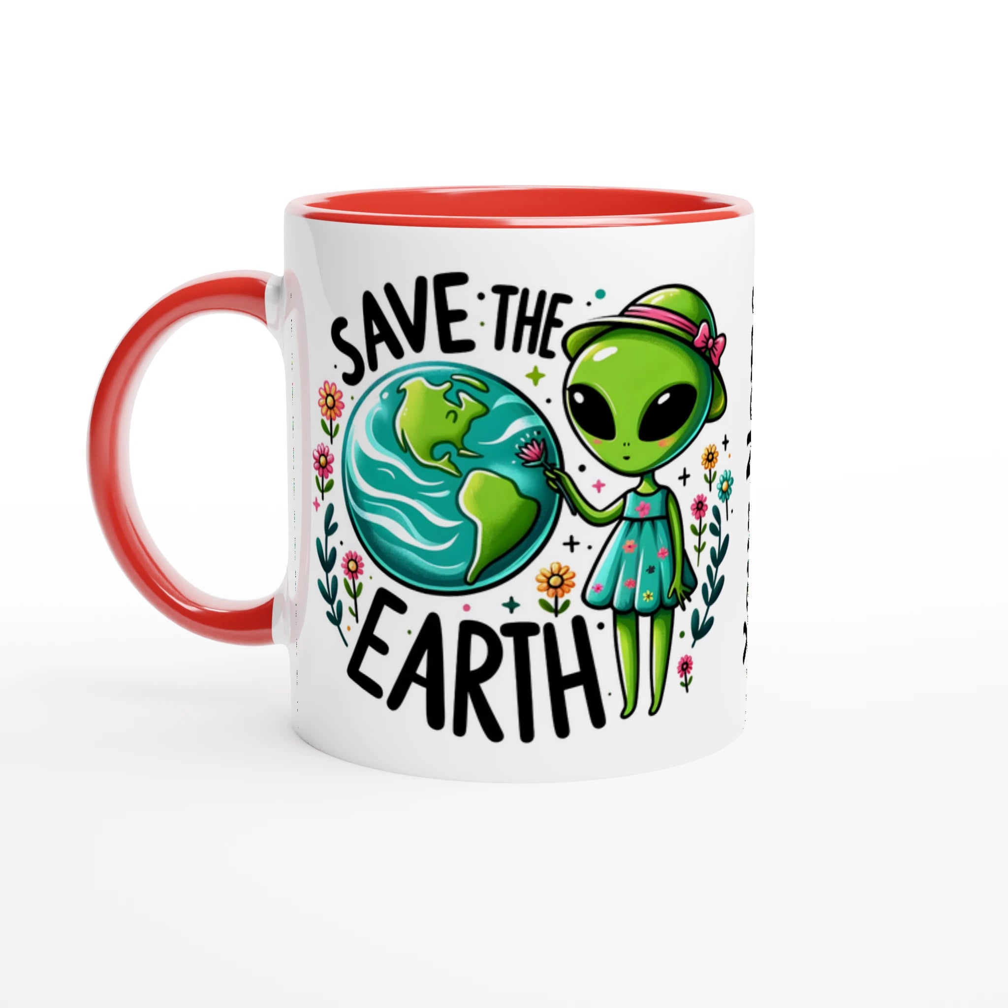 Personalised - Save The Earth, Alien - 11oz Ceramic Mug Ceramic Red Personalised Mug customise Environment Globally Fulfilled personalise Sci Fi