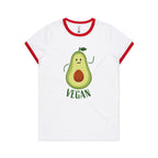 Vegan, Avocado - Women's Ringer Tee White Red Womens Ringer T-shirt Food Printed In Australia
