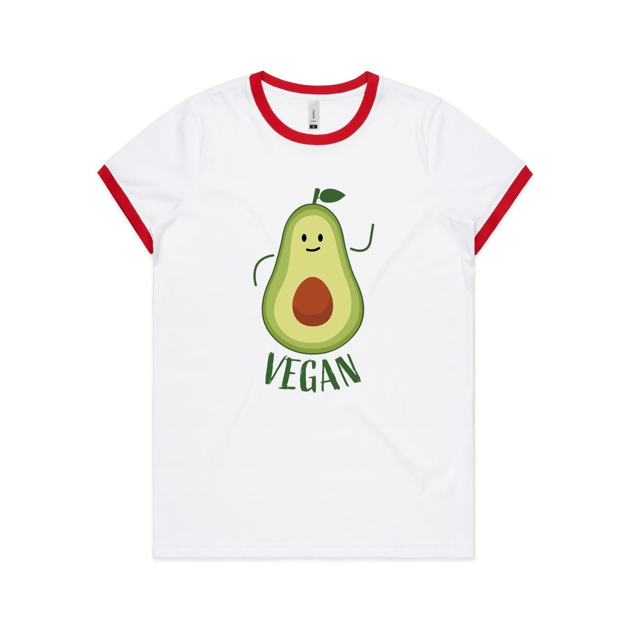 Vegan, Avocado - Women's Ringer Tee White Red Womens Ringer T-shirt Food Printed In Australia