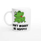 Don't Worry Be Hoppy, Frog - White 11oz Ceramic Mug Default Title White 11oz Mug animal Globally Fulfilled Positivity