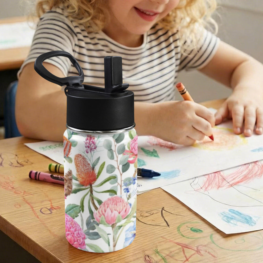 Australian Flowers 12oz Kids Water Bottle with Straw Lid