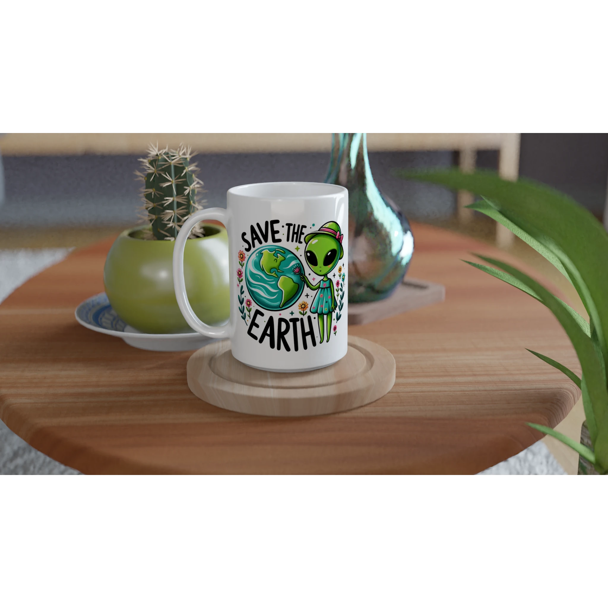 Personalised - Save The Earth, Alien - White 15oz Ceramic Mug Personalised 15oz Mug customise Environment Globally Fulfilled personalise Sci Fi