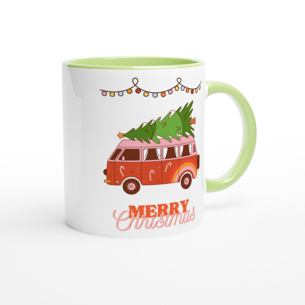 Christmas Tree On Peace Van - White 11oz Ceramic Mug with Colour Inside Christmas Colour Mug Christmas Globally Fulfilled