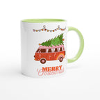 Christmas Tree On Peace Van - White 11oz Ceramic Mug with Colour Inside Christmas Colour Mug Christmas Globally Fulfilled