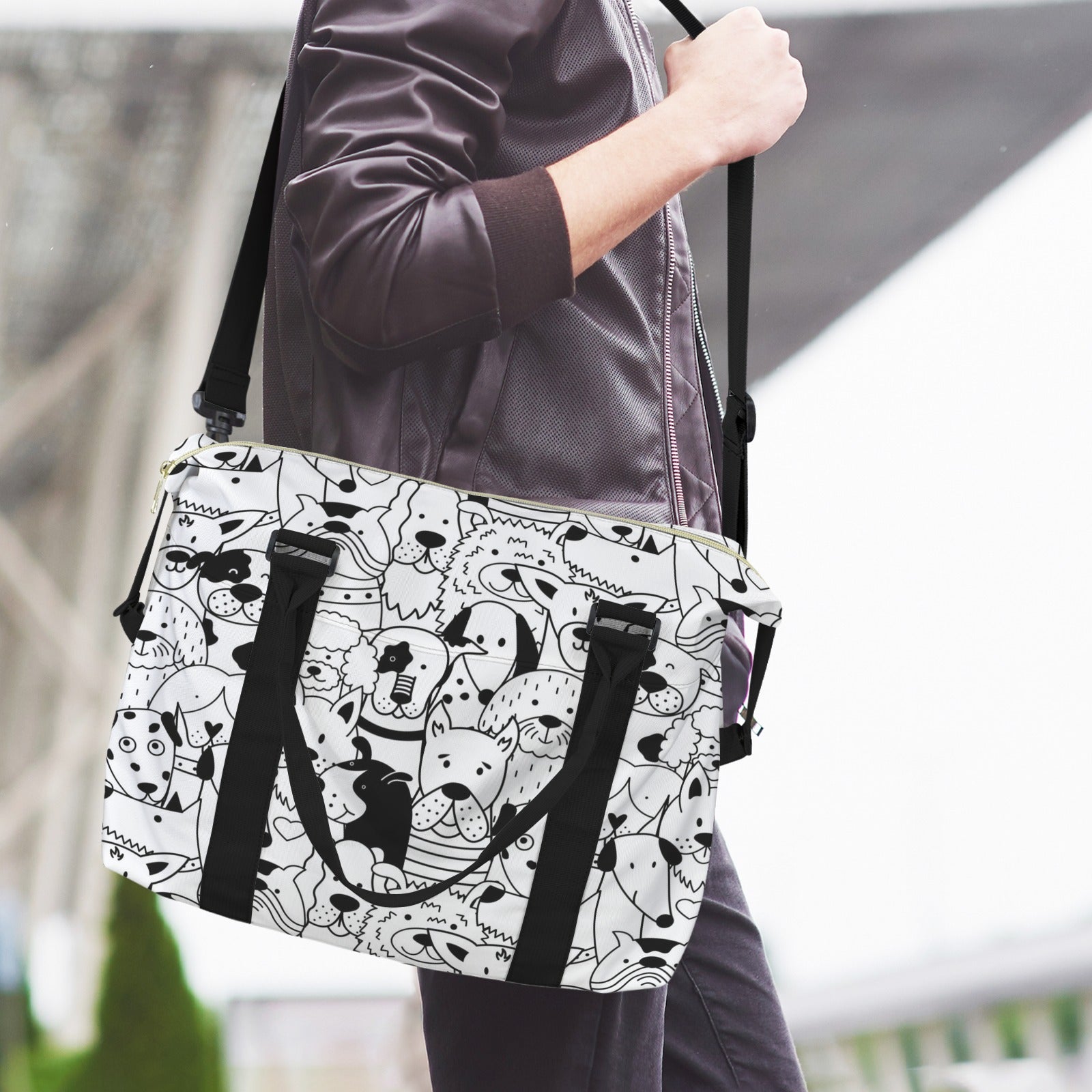 Black And White Dogs Duffle Bag-Simple (Model 1715) Duffle Bag-Simple (1715)