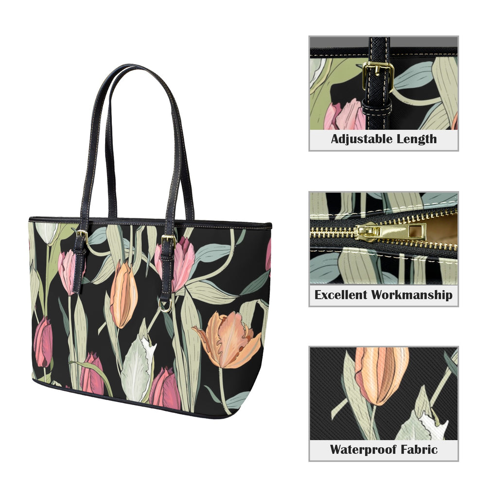 Tulips - Leather Tote Bag-Large