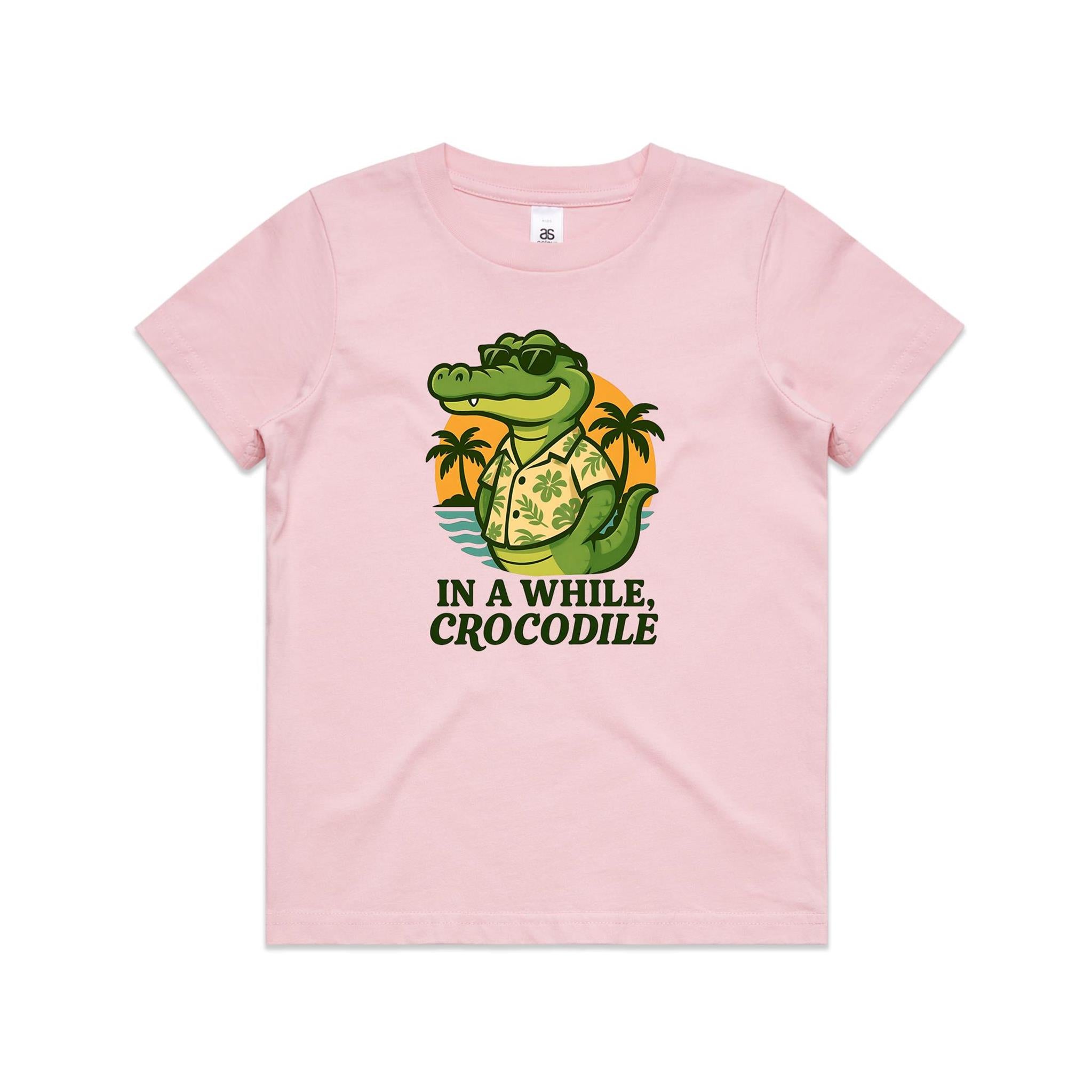 In A While, Crocodile - Kid's AS Colour T-shirt Pink Kids Youth T-shirt animal Printed In Australia