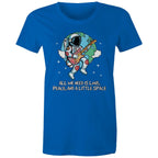 Astronaut, All We Need Is Love, Peace And A Little Space - Womens T-shirt Bright Royal Womens T-shirt Music Printed In Australia Space