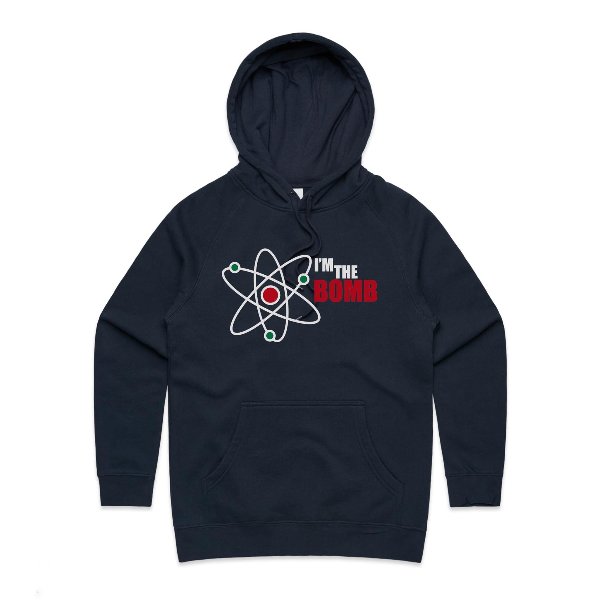 Atom, I'm The Bomb - Womens Hoodie Navy Womens Hoodie Printed In Australia Science
