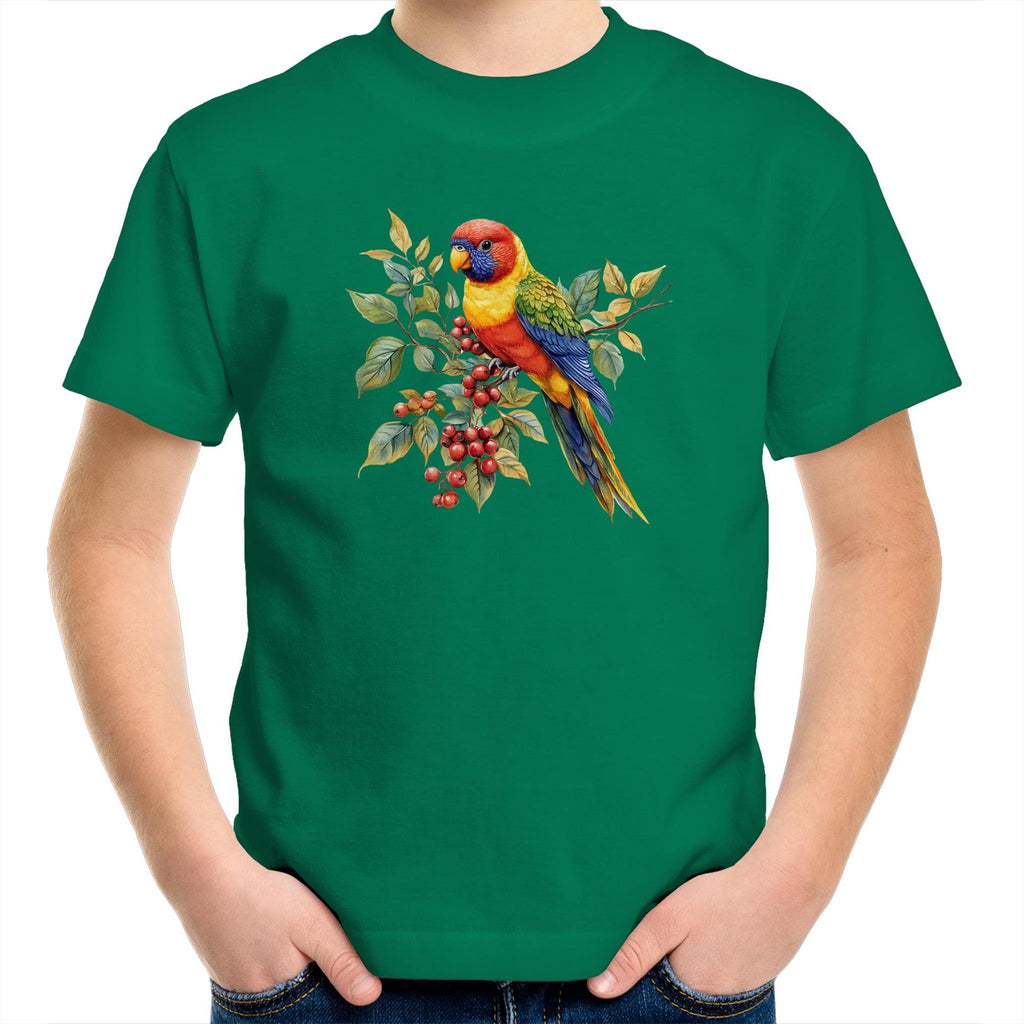 Lorikeet, Australian Birds - Kids Youth T-shirt Kelly Green Kids Youth T-shirt animal Printed In Australia