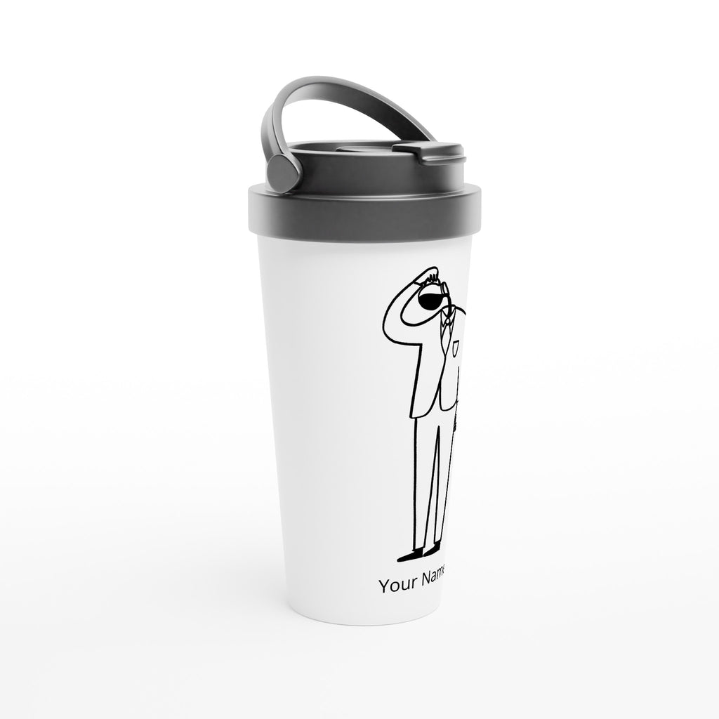 Personalised - Coffee Brain - White 15oz Stainless Steel Travel Mug Personalised Travel Mug Coffee customise Globally Fulfilled personalise