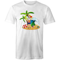 Surf Summer Santa - Mens T-Shirt White Mens Christmas T-shirt Christmas Printed In Australia