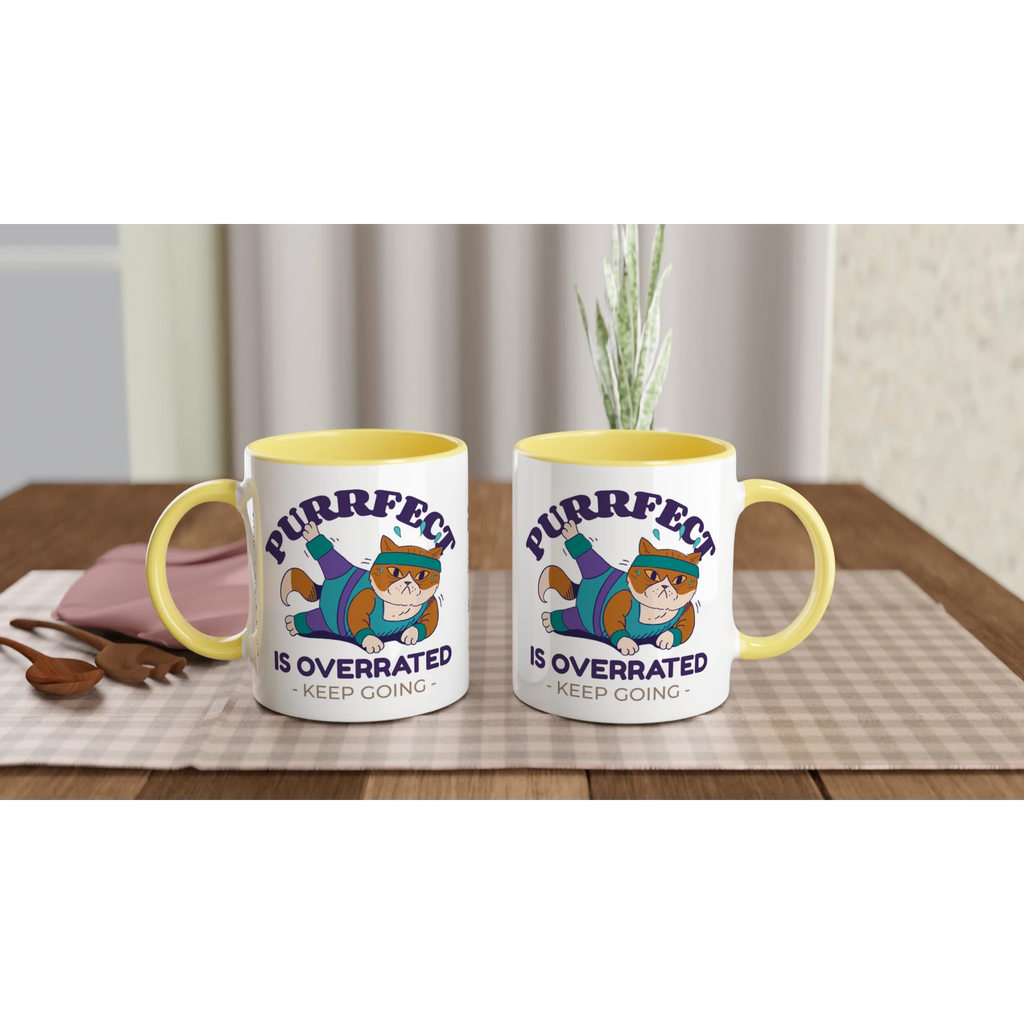 Personalised - Purrfect Is Overrated - White 11oz Ceramic Mug with Colour Inside Personalised 11oz Mug animal customise Fitness Globally Fulfilled personalise