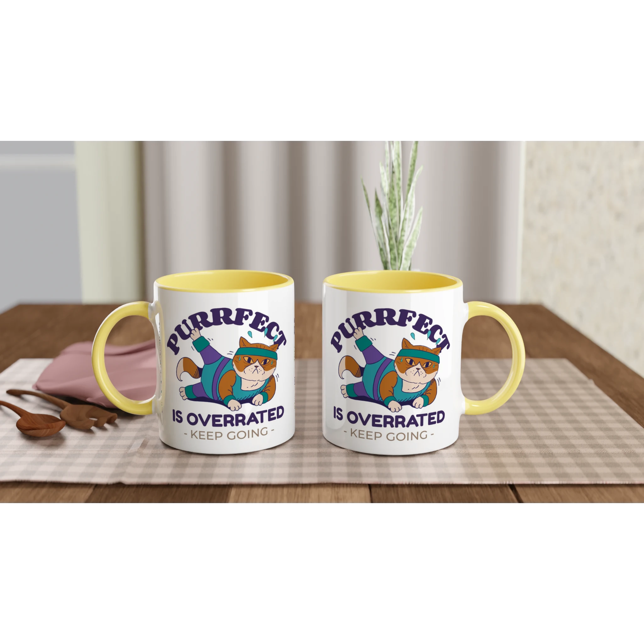 Personalised - Purrfect Is Overrated - White 11oz Ceramic Mug with Colour Inside Personalised 11oz Mug animal customise Fitness Globally Fulfilled personalise