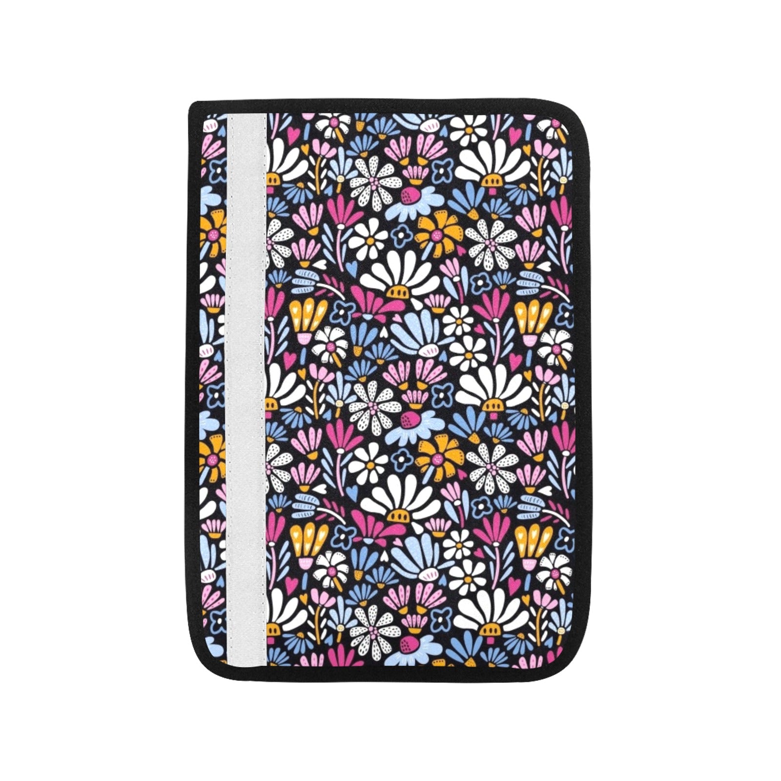 Graphic Flowers On Black Car Seat Belt Cover 7''x10'' (Pack of 2) Car Seat Belt Cover 7x10 (Pack of 2) Plants Printed Offshore