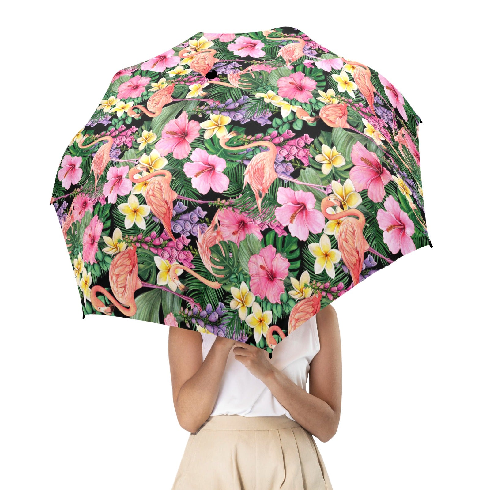 Flamingo Jungle - Semi-Automatic Foldable Umbrella (Model U12) Semi-Automatic Foldable Umbrella (U12)