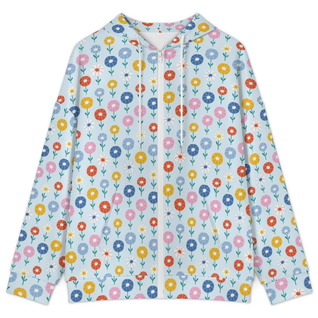 Abstract Cute Flowers Women's Full-Zip Hoodie