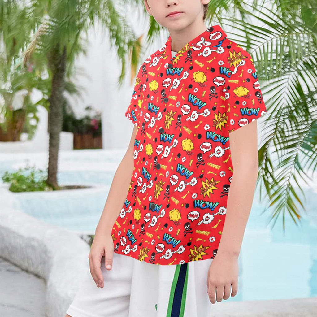 Comic Book Red Senior Kids Hawaiian Shirt Senior Kids Hawaiian Shirt 8-15 comic Printed Offshore