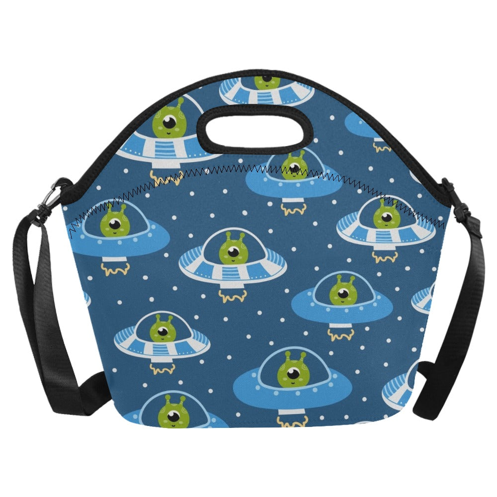 Cute Aliens in UFOs - Neoprene Lunch Bag Neoprene Lunch Bag Printed Offshore