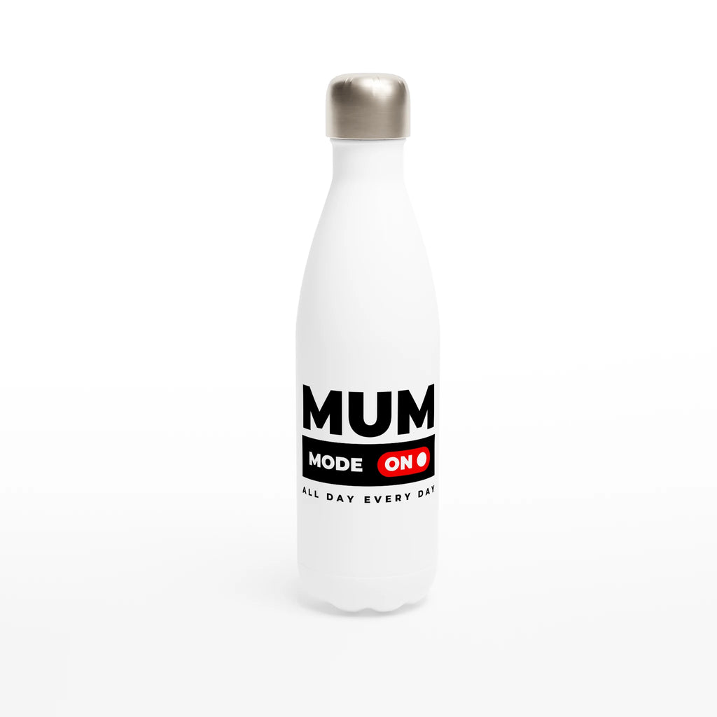 Mum Mode On - White 17oz Stainless Steel Water Bottle Default Title White Water Bottle Globally Fulfilled
