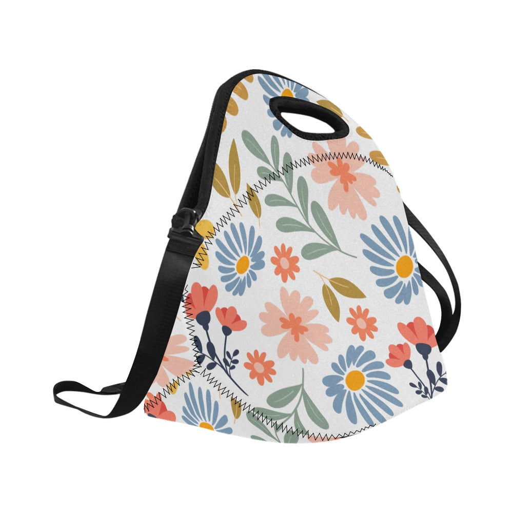 Boho Flowers And Leaves Neoprene Lunch Bag/Large (Model 1669) Neoprene Lunch Bag Plants Printed Offshore