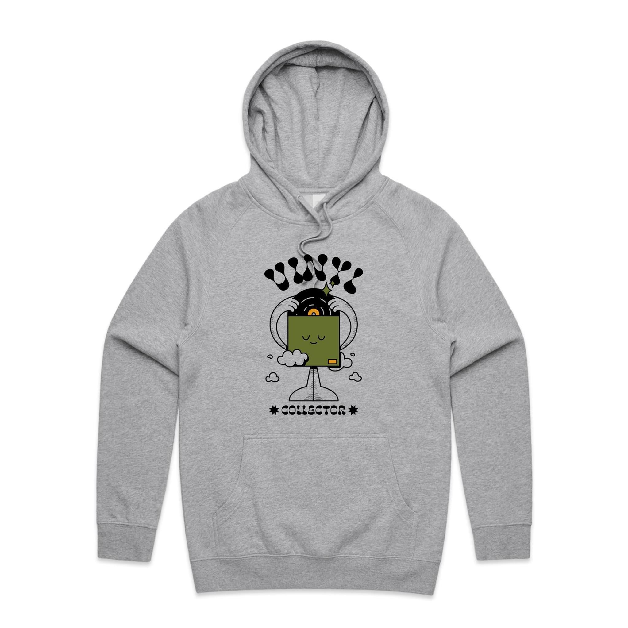 Vinyl Collector, Records - Mens Hoodie Grey Marle Mens Hoodie Music Printed In Australia Retro