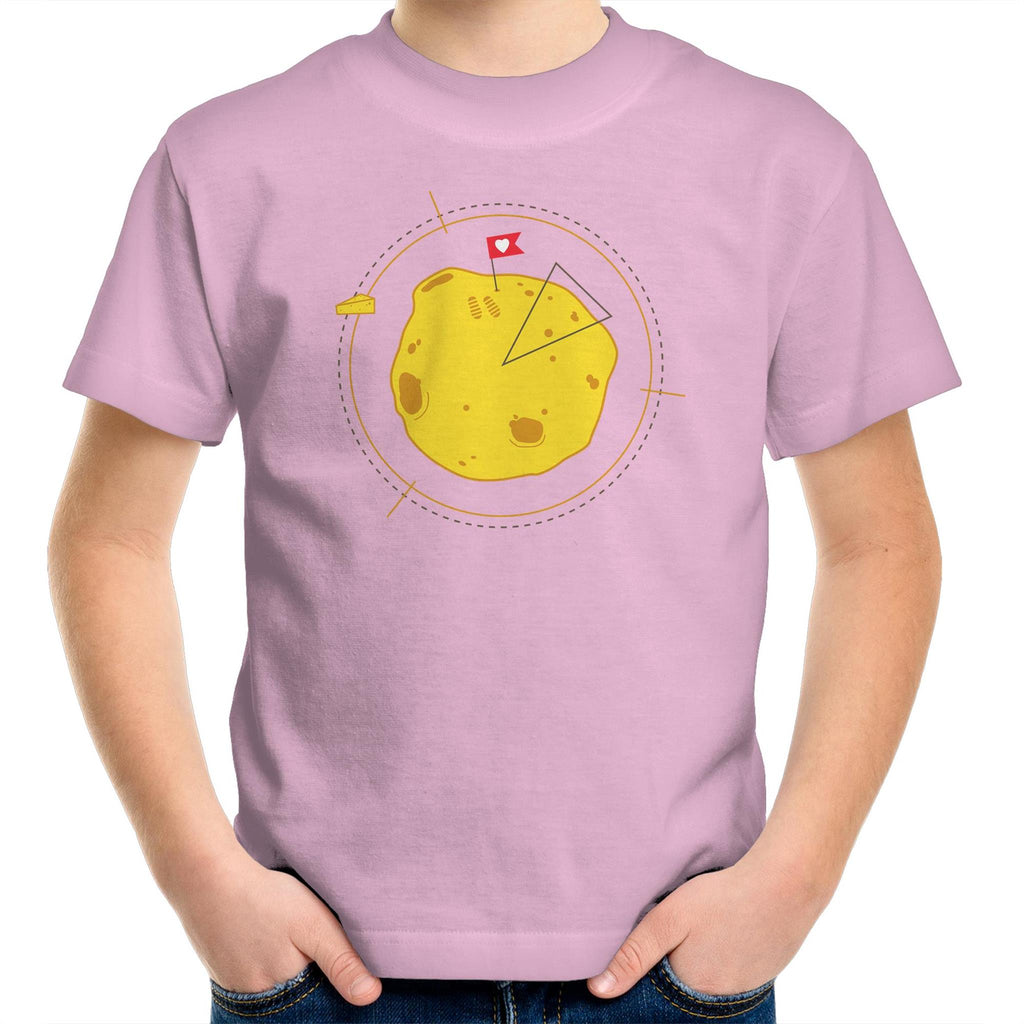 Moon Cheese - Kids Youth T-Shirt Pink Kids Youth T-shirt Food Printed In Australia Space