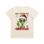 Just Waiting For Christmas, Alien - Kids Youth T-shirt Ecru Kids Christmas T-shirt Christmas Printed In Australia