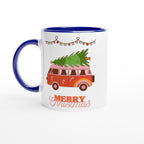 Christmas Tree On Peace Van - White 11oz Ceramic Mug with Colour Inside Ceramic Blue Christmas Colour Mug Christmas Globally Fulfilled