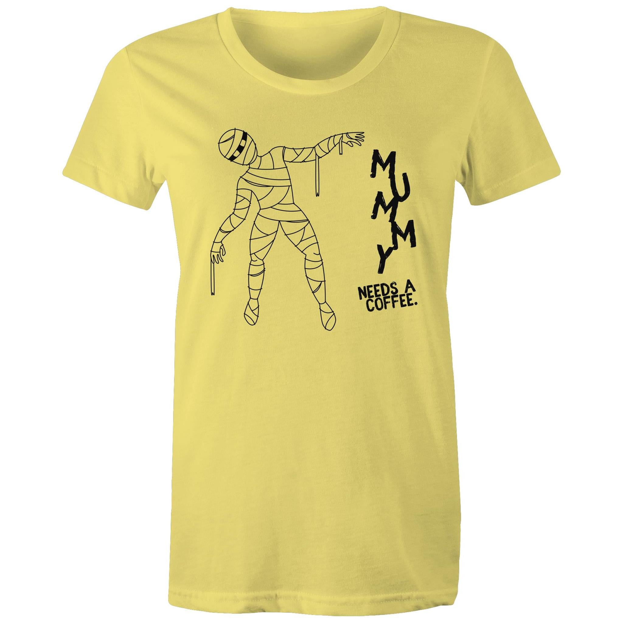 Mummy Needs A Coffee - Womens T-shirt Yellow Womens T-shirt Coffee Mum Printed In Australia
