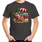 Santa By The Beach- Kids Youth T-shirt Charcoal Kids Christmas T-shirt Christmas Printed In Australia