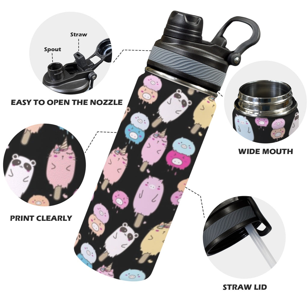 Cute Animal Ice Blocks - Insulated Water Bottle with Dual-Use Lid (18oz) Insulated Water Bottle with Dual-Use Lid (18oz) animal Food Printed Offshore