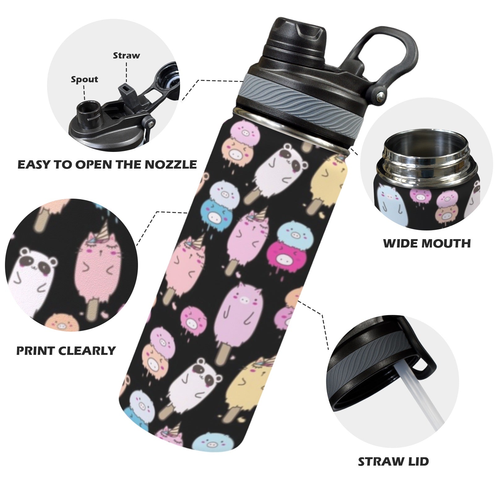 Cute Animal Ice Blocks - Insulated Water Bottle with Dual-Use Lid (18oz) Insulated Water Bottle with Dual-Use Lid (18oz) animal Food Printed Offshore