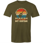 In My Head I'm Playing My Guitar - Mens T-Shirt Army Green Mens T-shirt Music Printed In Australia