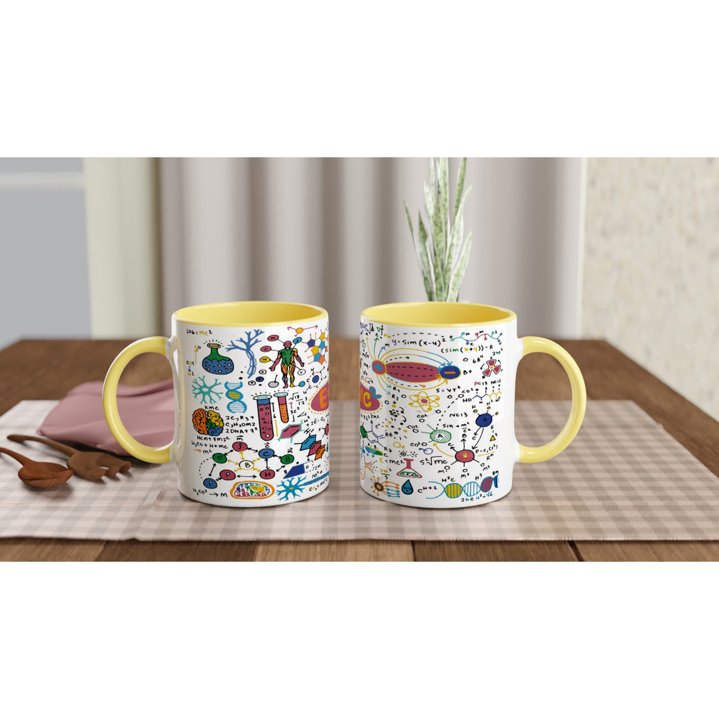 Science Time - White 11oz Ceramic Mug with Colour Inside Ceramic Yellow Colour 11oz Mug Globally Fulfilled Science