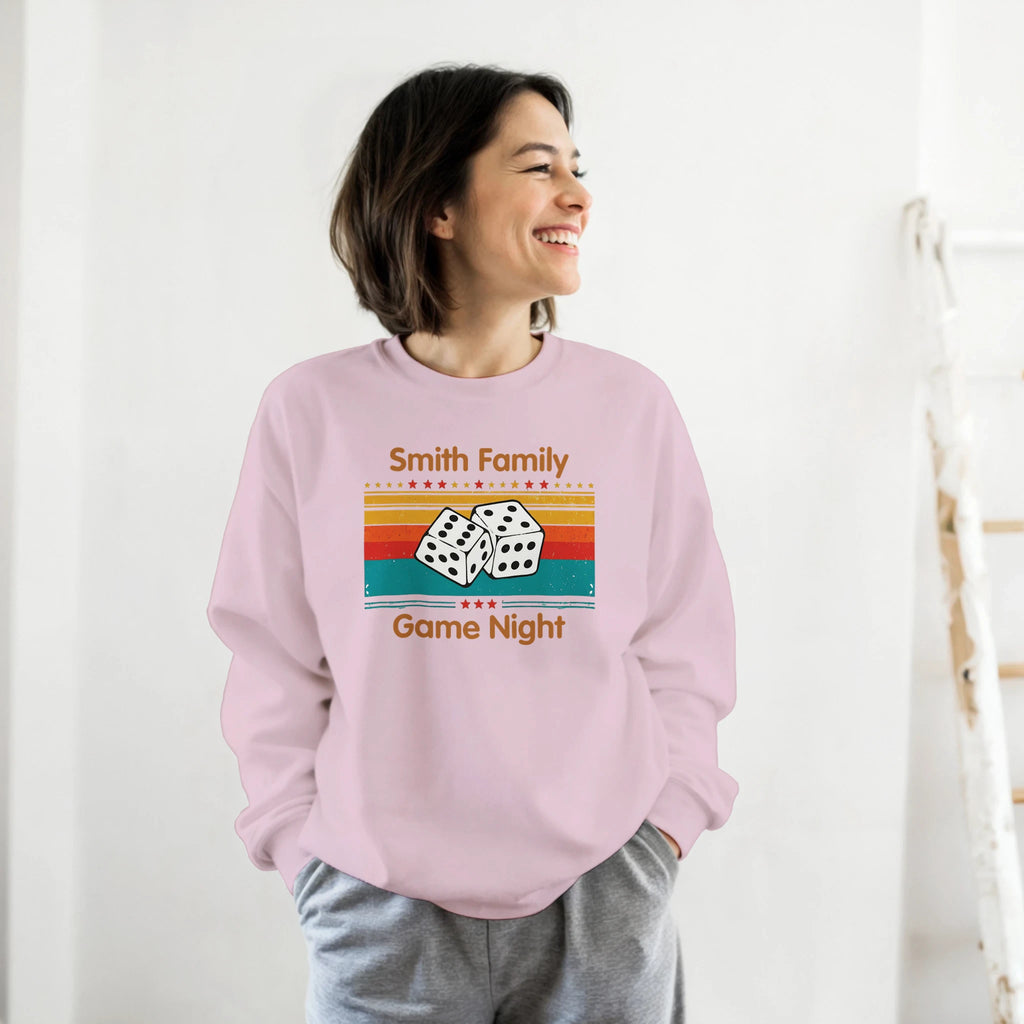 Personalised - Dice, Family Games Night - Classic Unisex Crewneck Sweatshirt | Gildan® 18000 Light Pink Personalised Sweatshirt customise Games Globally Fulfilled personalise