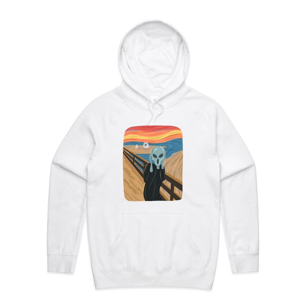 Alien Scream - Mens Hoodie White Mens Hoodie Printed In Australia Sci Fi