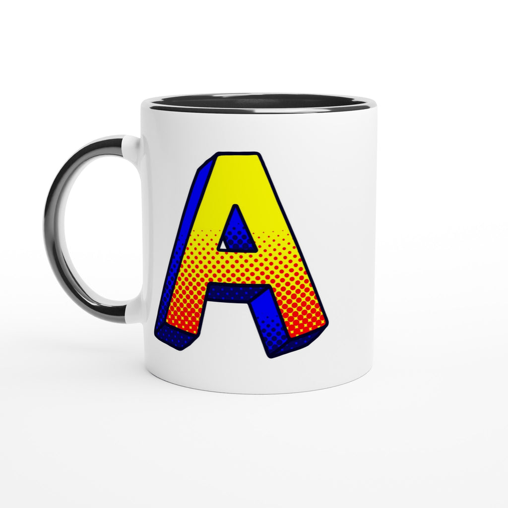 Personalised - Comic Book Initial - White 11oz Ceramic Mug with Color Inside Ceramic Black Personalised 11oz Mug comic Customise Globally Fulfilled Name Personalise