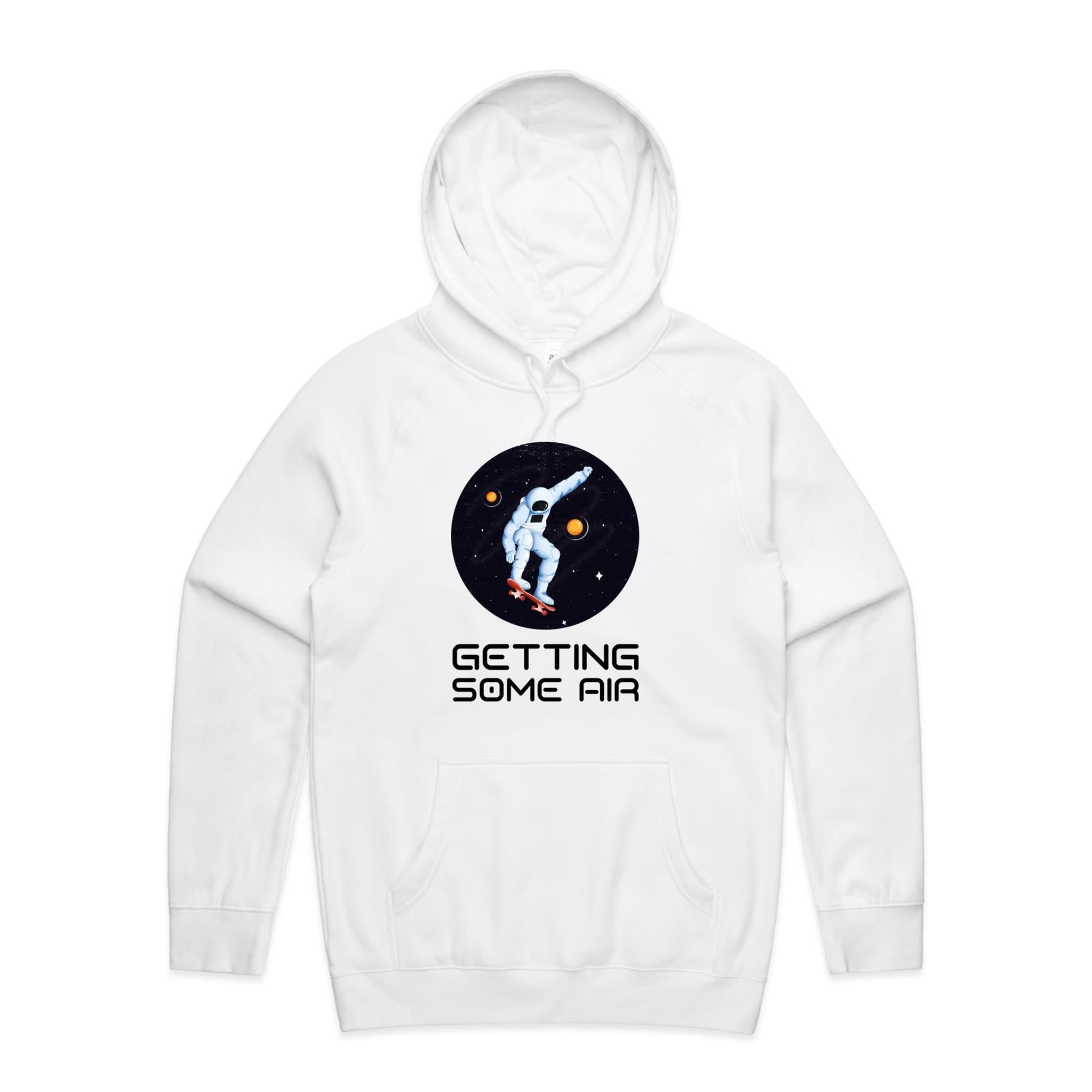 Getting Some Air, Skateboard Astronaut - Mens Hoodie White Mens Hoodie Printed In Australia Space