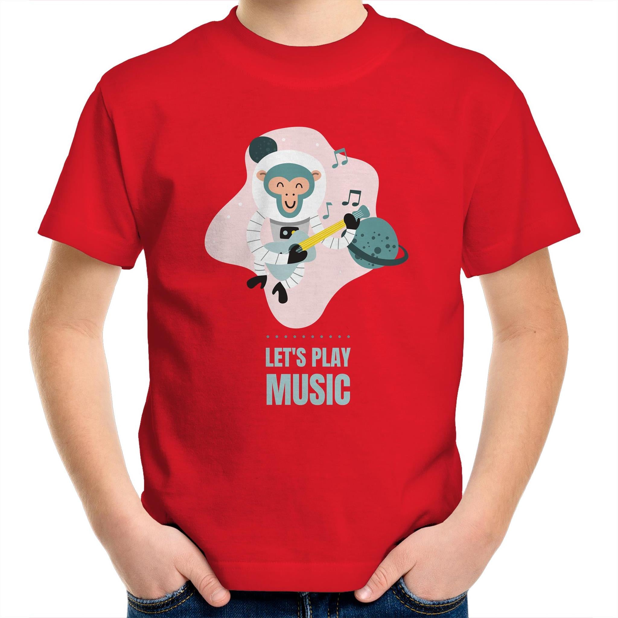 Monkey Music - Kids Youth T-Shirt Red Kids Youth T-shirt animal Music Printed In Australia