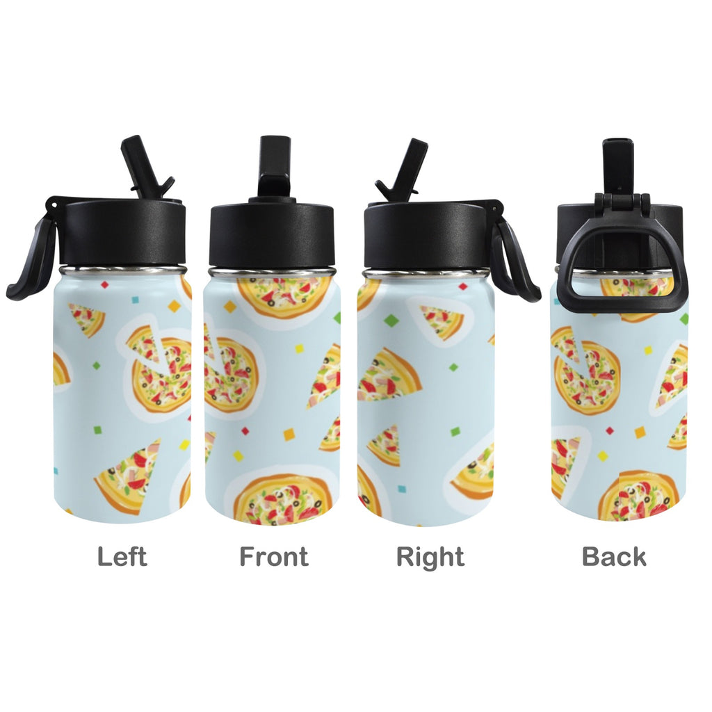 Pizzas On Blue 12oz Kids Water Bottle with Straw Lid