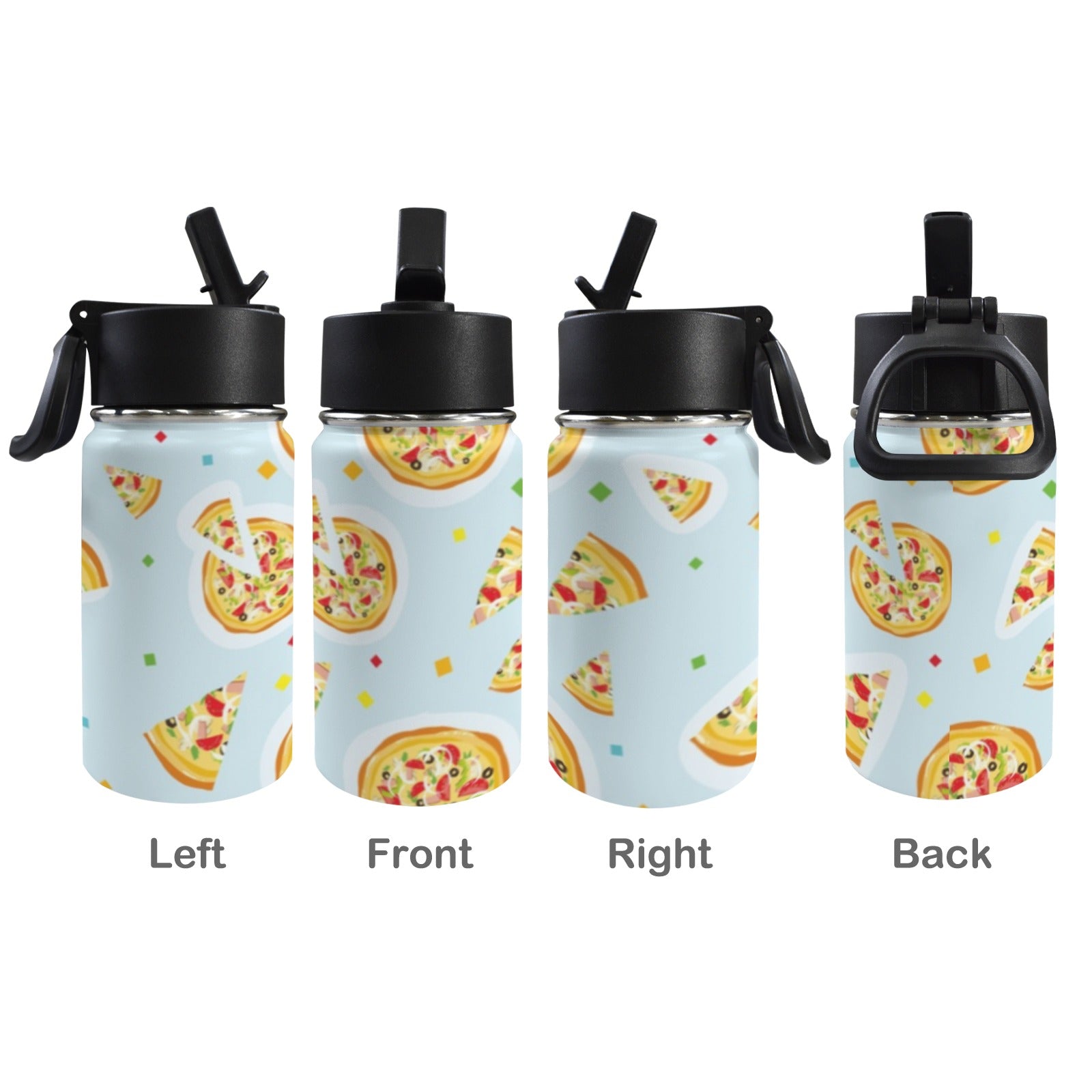 Pizzas On Blue 12oz Kids Water Bottle with Straw Lid