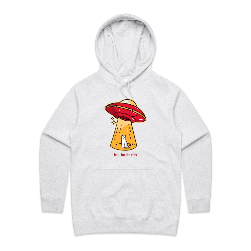 UFO, Here For The Cats - Womens Hoodie White Marle Womens Hoodie animal Printed In Australia Sci Fi