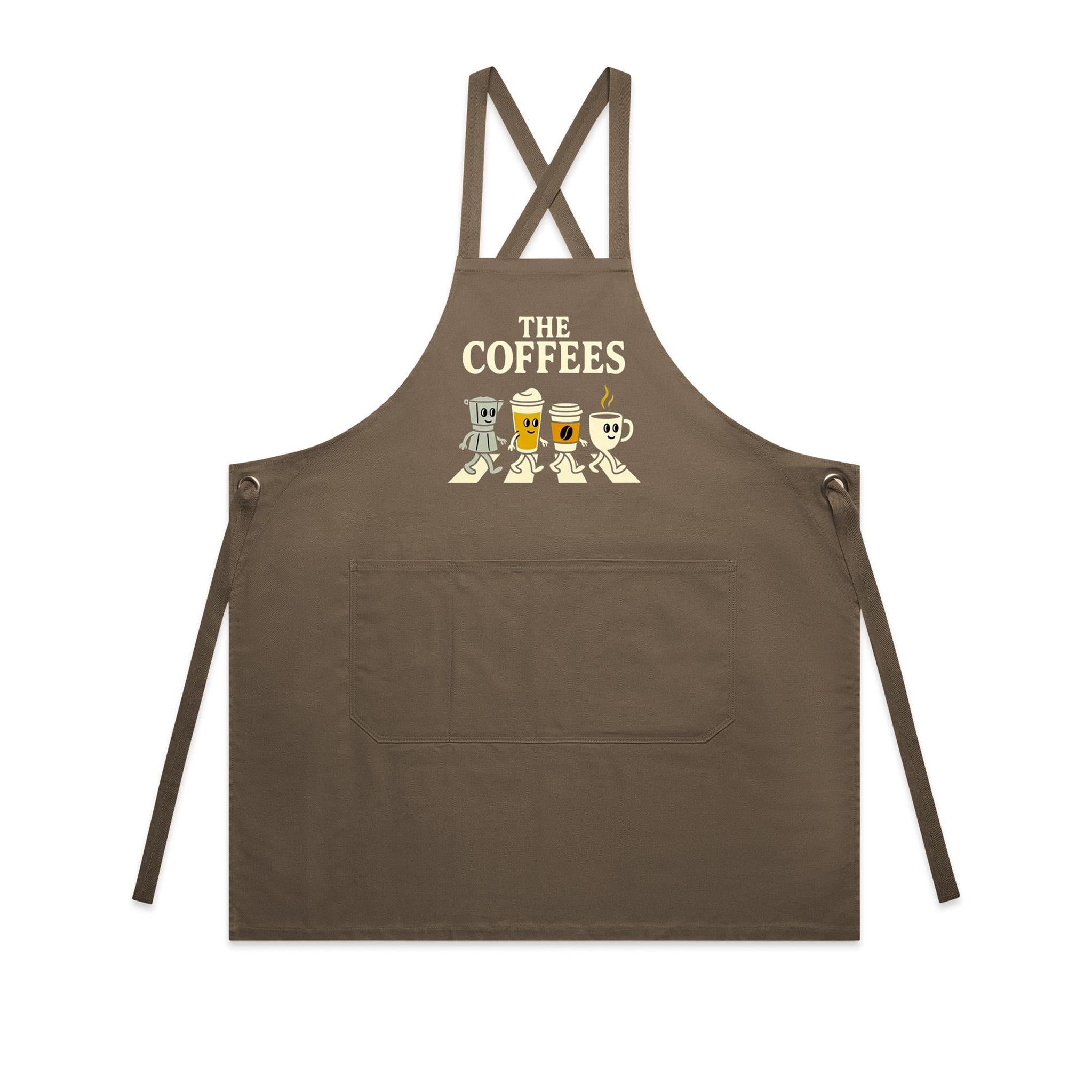 The Coffees, Crossing Road - AS Colour Carrie Apron Walnut One Size Apron Coffee Music Printed In Australia