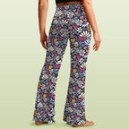 Graphic Flowers On Black High Waist Crossover Tummy Control Flare Leggings High Waist Flare Leggings Plants Printed Offshore